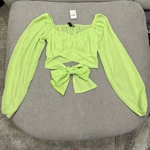 NWT Green Mesh Sleeve Croptop w/ Tie